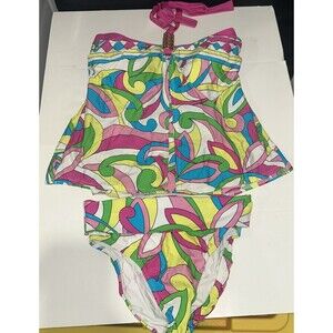 Tara Grinna women's retro multicolor swimsuit 2pc Set Size36/8 Made In The USA